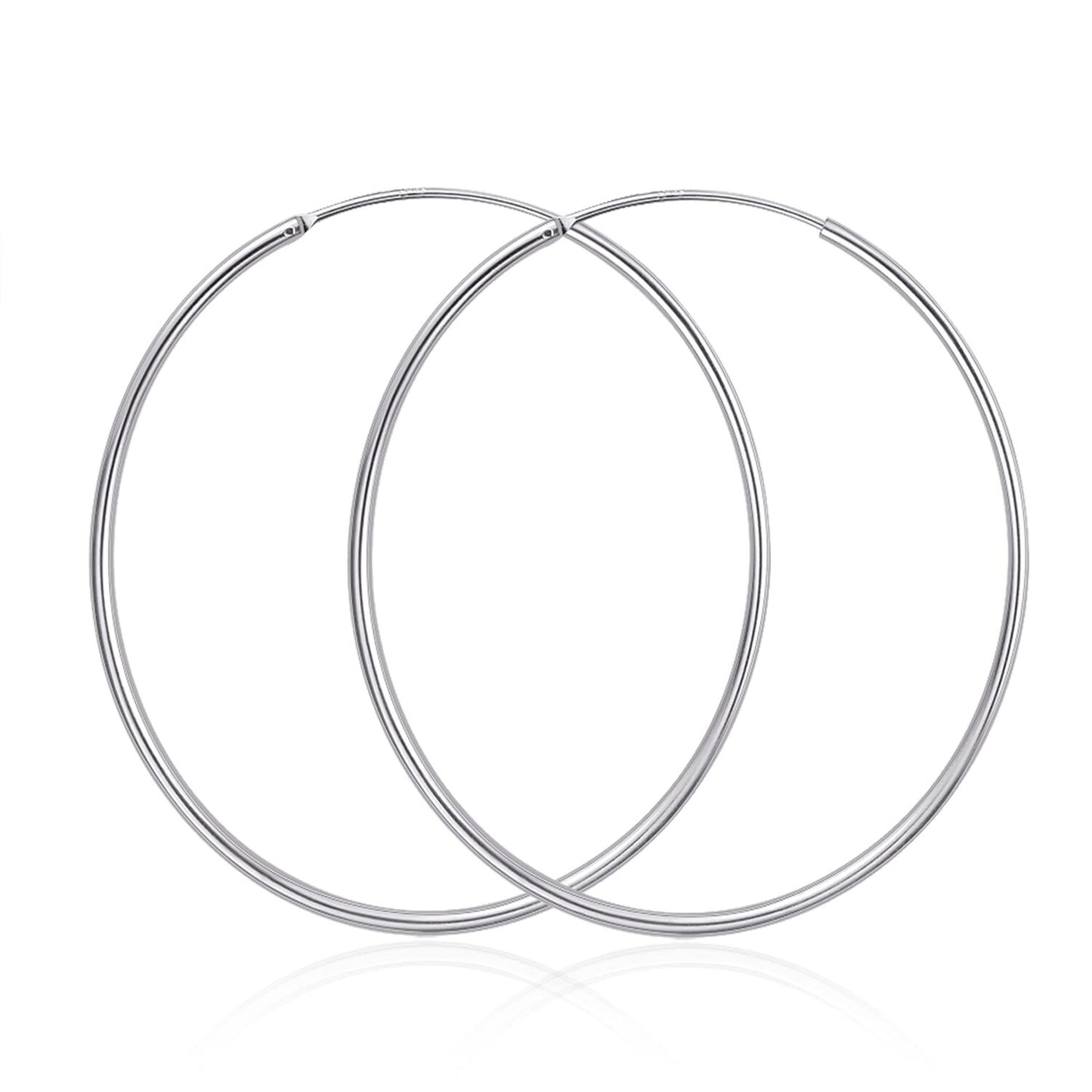 925 Sterling Silver Hoop Earrings Polished Round Circle Endless 20 80mm