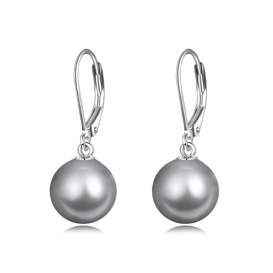 925 Sterling Silver Grey Freshwater Cultured Pearl Leverback Dangle Drop Earrings for Women