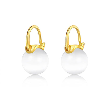 Gold 925 Sterling Silver Round White Shell Pearl Leverback Hoop Earrings 23mm Diameter