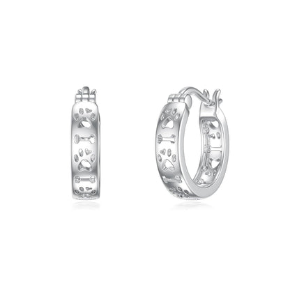 925 Sterling Silver Dog Paw Print Hoop Earrings for Women Small Animal Huggie Earrings Panda s