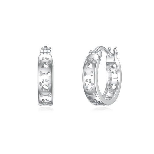 925 Sterling Silver Dog Paw Print Hoop Earrings for Women Small Animal Huggie Earrings Panda s