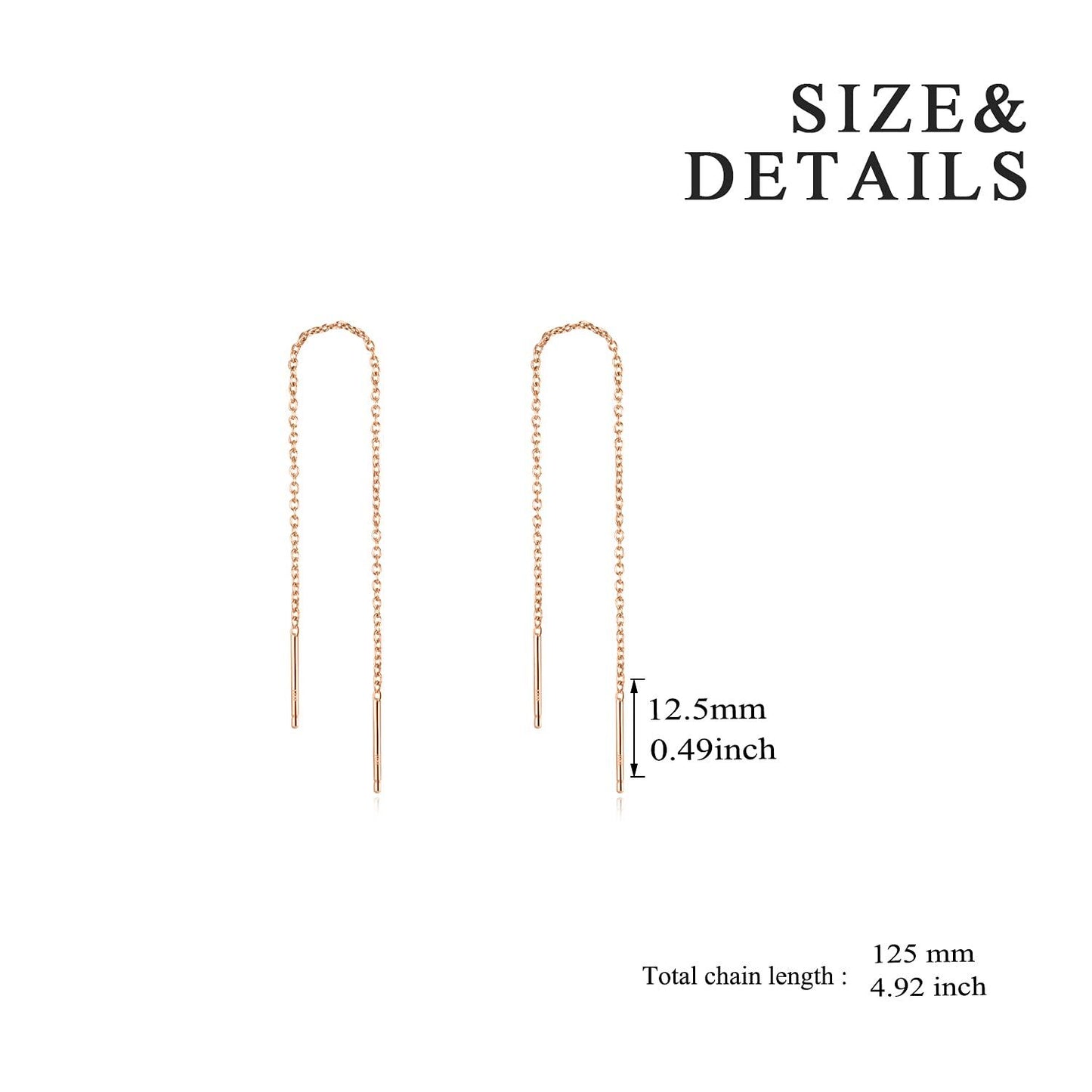 Gold 925 Sterling Silver Threader Chain Dangle Earrings with Long Bar Pendant for Women 925 Gold Plated Minimalist  Idea