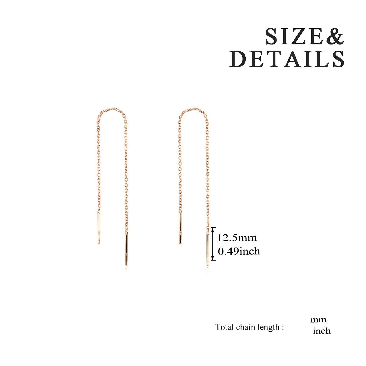 Gold 925 Sterling Silver Threader Chain Dangle Earrings with Long Bar Pendant for Women 925 Gold Plated Minimalist  Idea