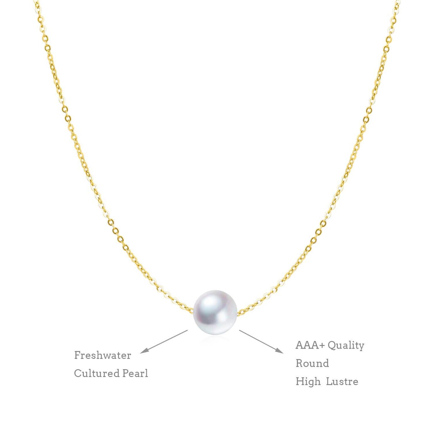 925 Sterling Silver Single Pearl Choker Necklace for Women 7-8mm Freshwater Cultured Pearls Wedding Bridesmaids Anniversary 14 16 18 inch