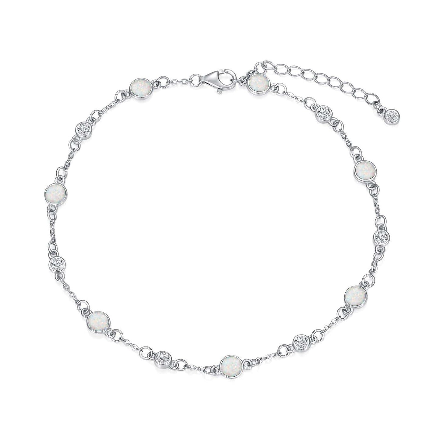 925 Sterling Silver Turquoise Beaded Chain Anklet Bracelet for Women