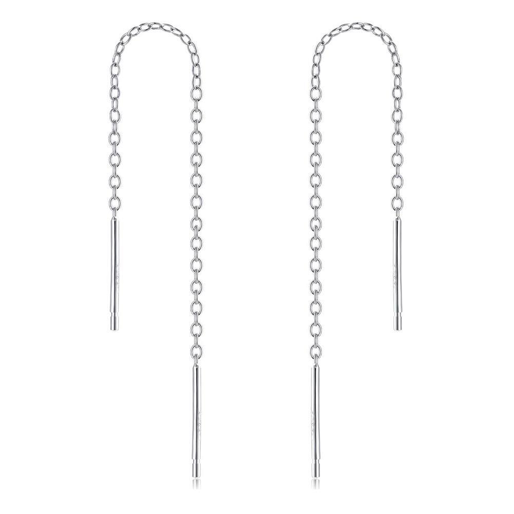 Gold 925 Sterling Silver Threader Chain Dangle Earrings with Long Bar Pendant for Women 925 Gold Plated Minimalist  Idea