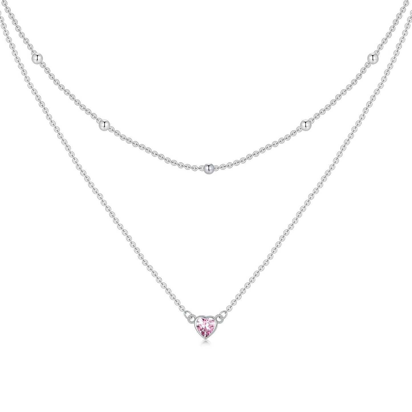 925 Sterling Silver & 12-Month Birthstone Layered Necklace for Women - 13.5+15+2 Extension Chain - Freedom & Happiness Symbol - Elegant Multi-Layer Design for Everyday & Special Occasions (60 chars)