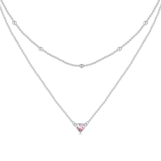 925 Sterling Silver & 12-Month Birthstone Layered Necklace for Women - 13.5+15+2 Extension Chain - Freedom & Happiness Symbol - Elegant Multi-Layer Design for Everyday & Special Occasions (60 chars)