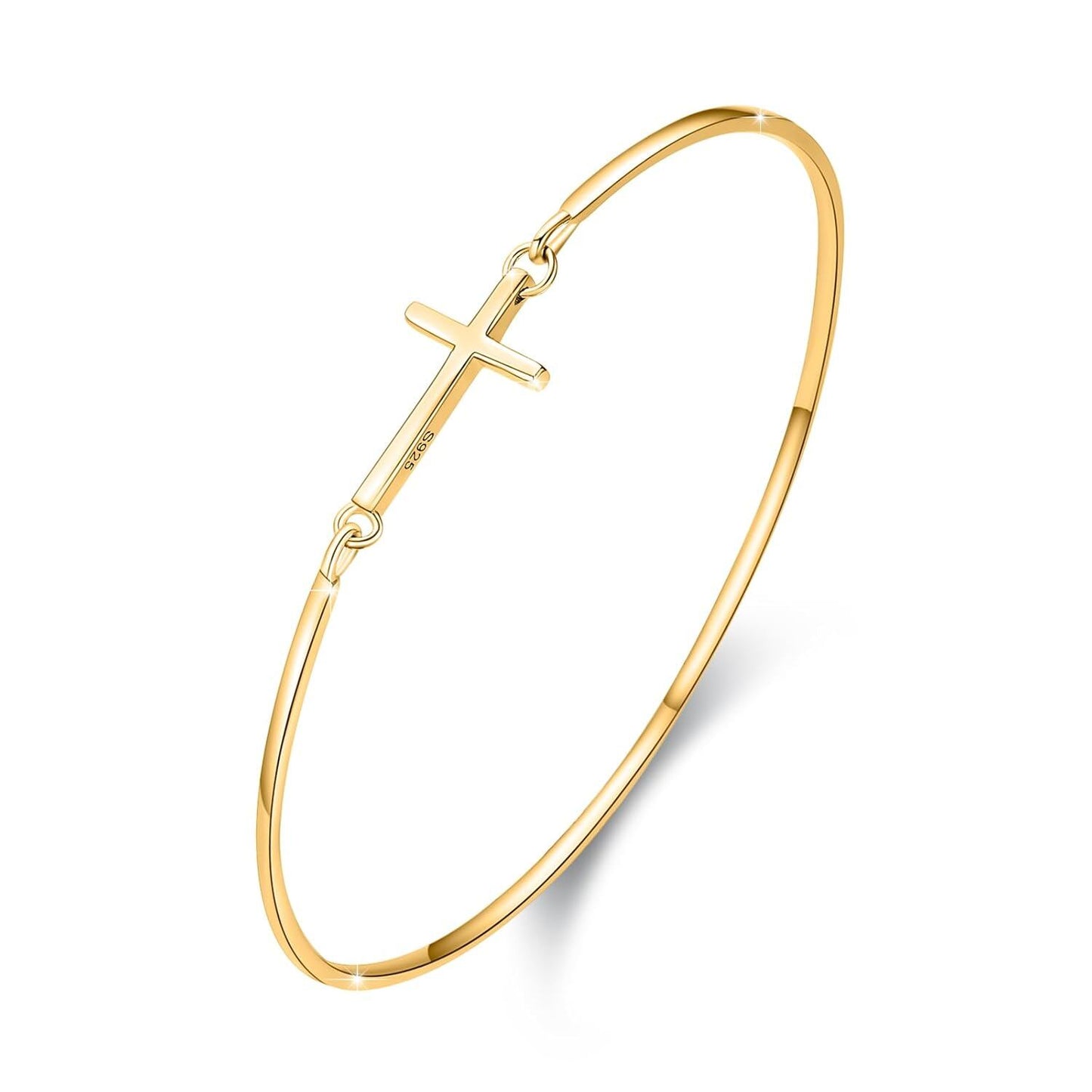 925 Sterling Silver Rose Gold Plated Infinity Cross Bangle Bracelet for Women - Christian Religious s