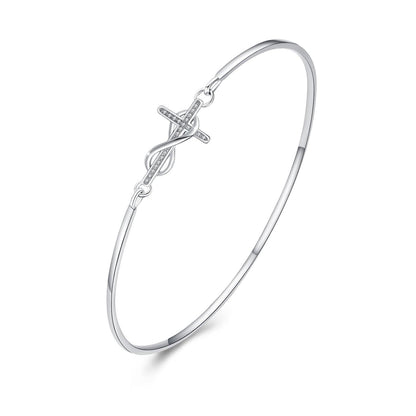 925 Sterling Silver Infinity Cross Charm Bangle Bracelet for Women - Christian Religious s