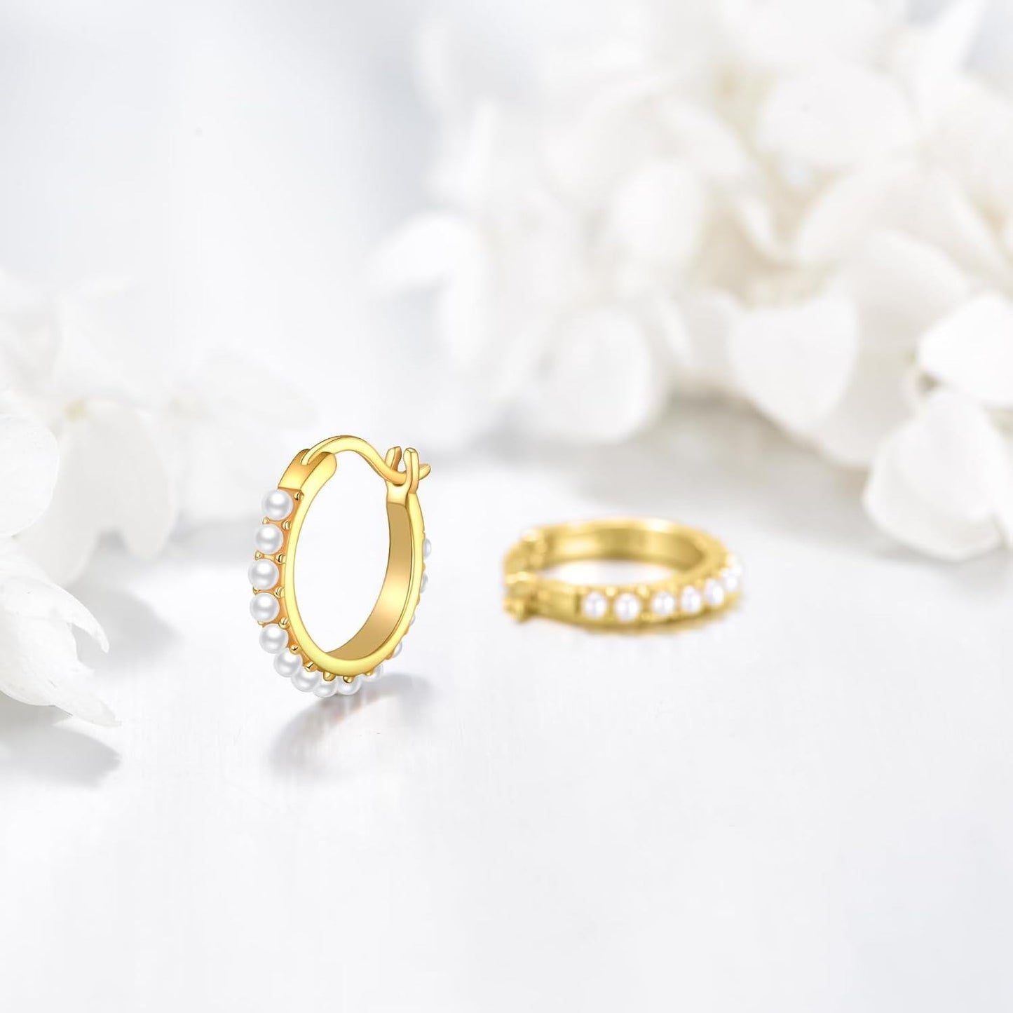Gold Plated Accent 925 Sterling Silver Small Hoop Earrings with Mother of Pearl
