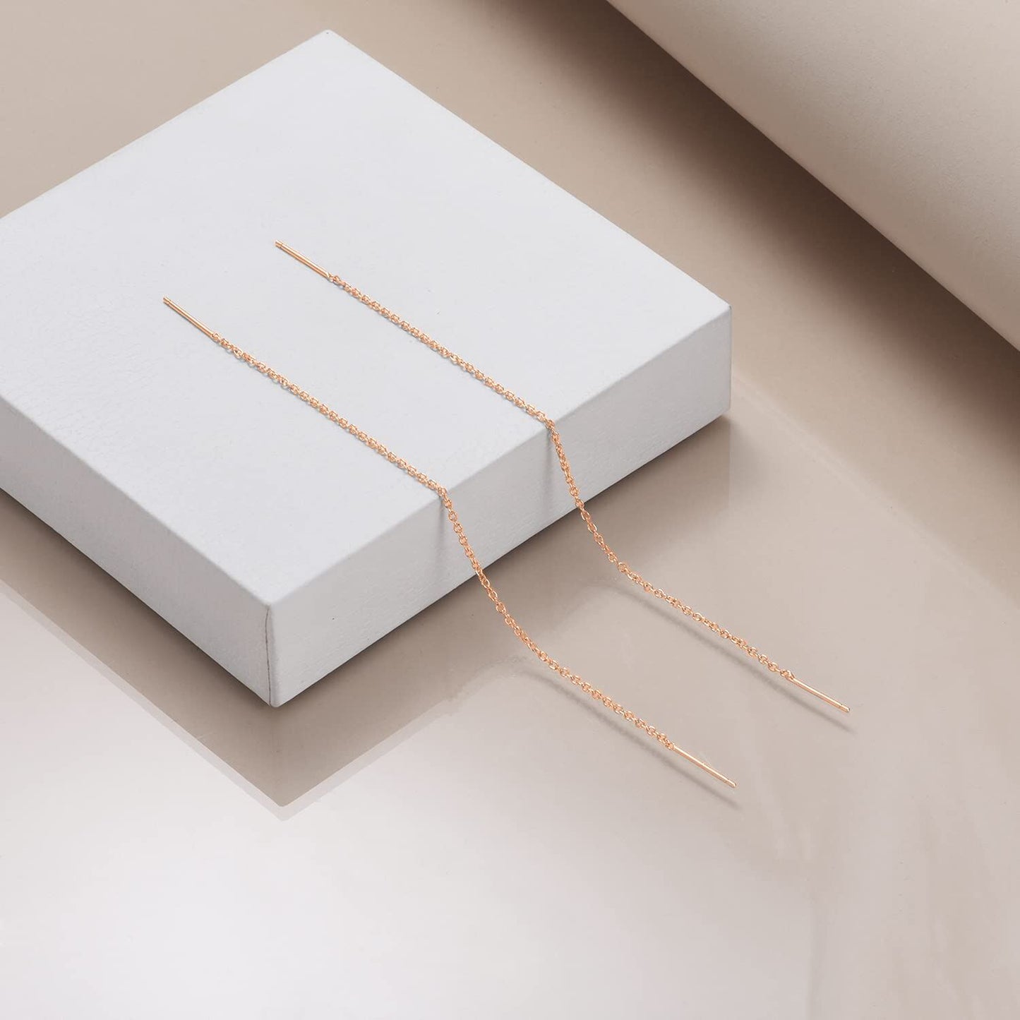 Gold 925 Sterling Silver Threader Chain Dangle Earrings with Long Bar Pendant for Women 925 Gold Plated Minimalist  Idea