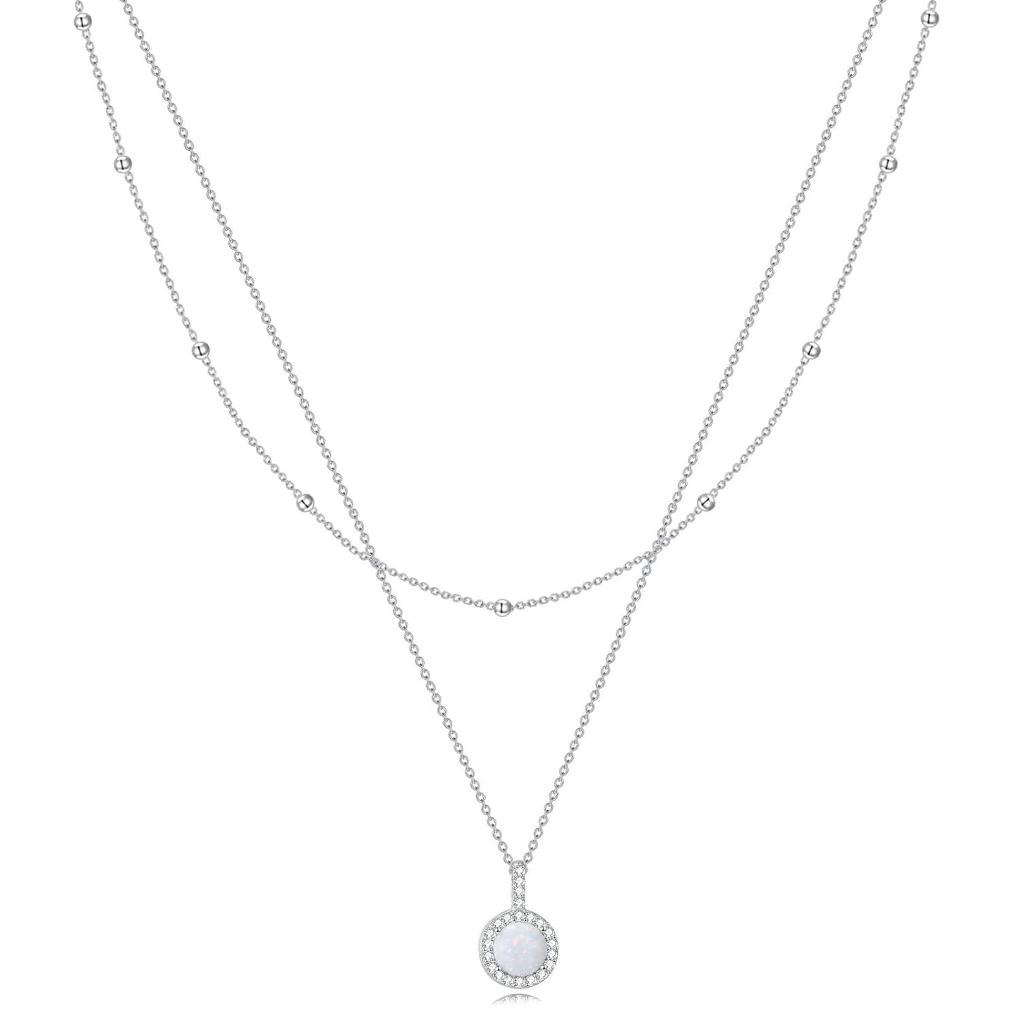 925 Sterling Silver Layered Necklace with Opal Pendant s for Women