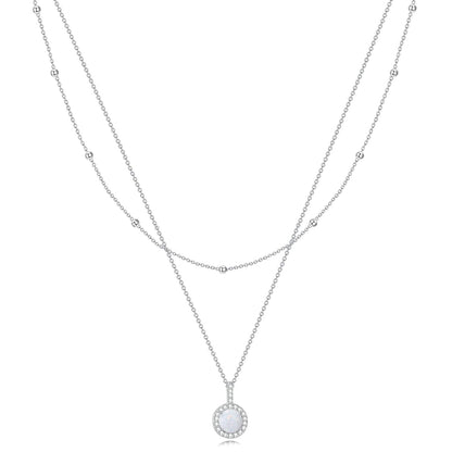 925 Sterling Silver Layered Necklace with Opal Pendant s for Women