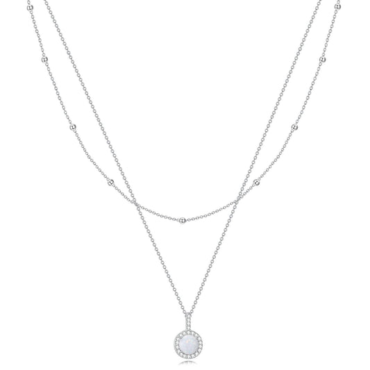 925 Sterling Silver Layered Necklace with Opal Pendant s for Women