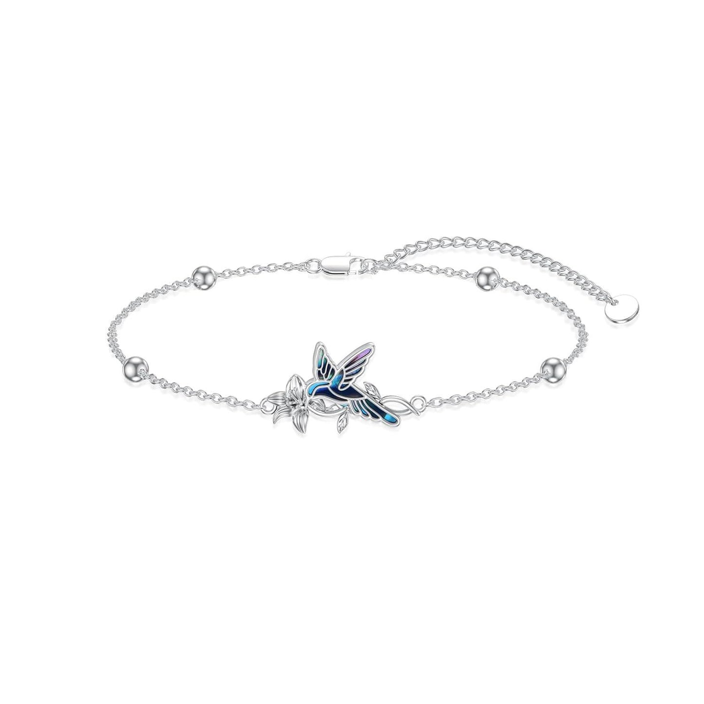 925 Sterling Silver Hummingbird Adjustable Link Chain Bracelet s for Women/Daughter/Girlfriend