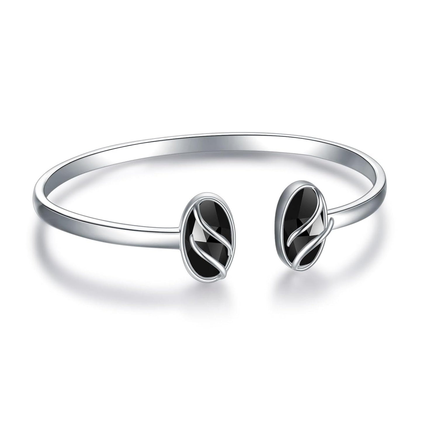 925 Sterling Silver Black Onyx Oval Cuff Bangle Bracelet for Women Gifts