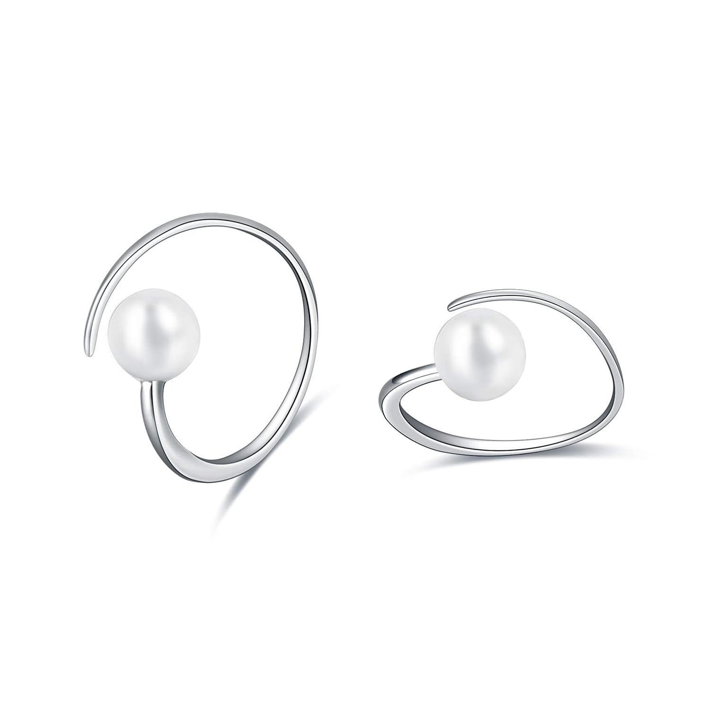 925 Sterling Silver White Freshwater Cultured Pearl Spiral Hoop Earrings for Women