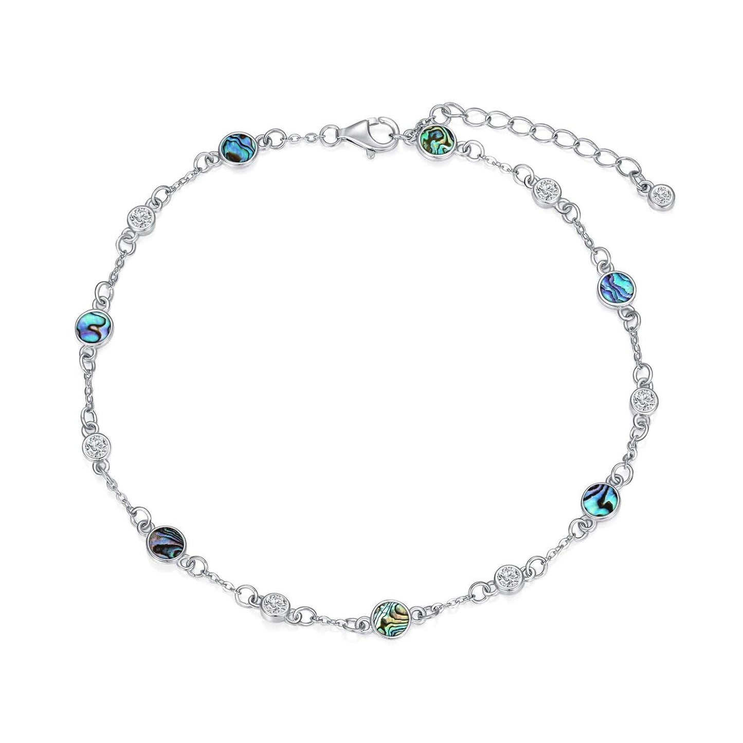 925 Sterling Silver Turquoise Beaded Chain Anklet Bracelet for Women