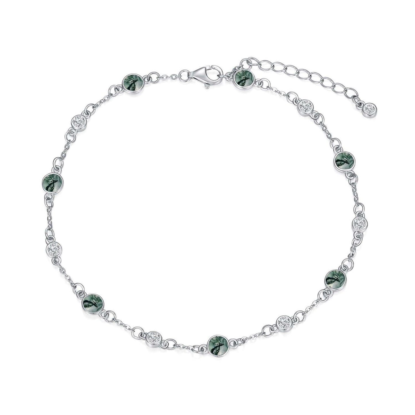 925 Sterling Silver Turquoise Beaded Chain Anklet Bracelet for Women