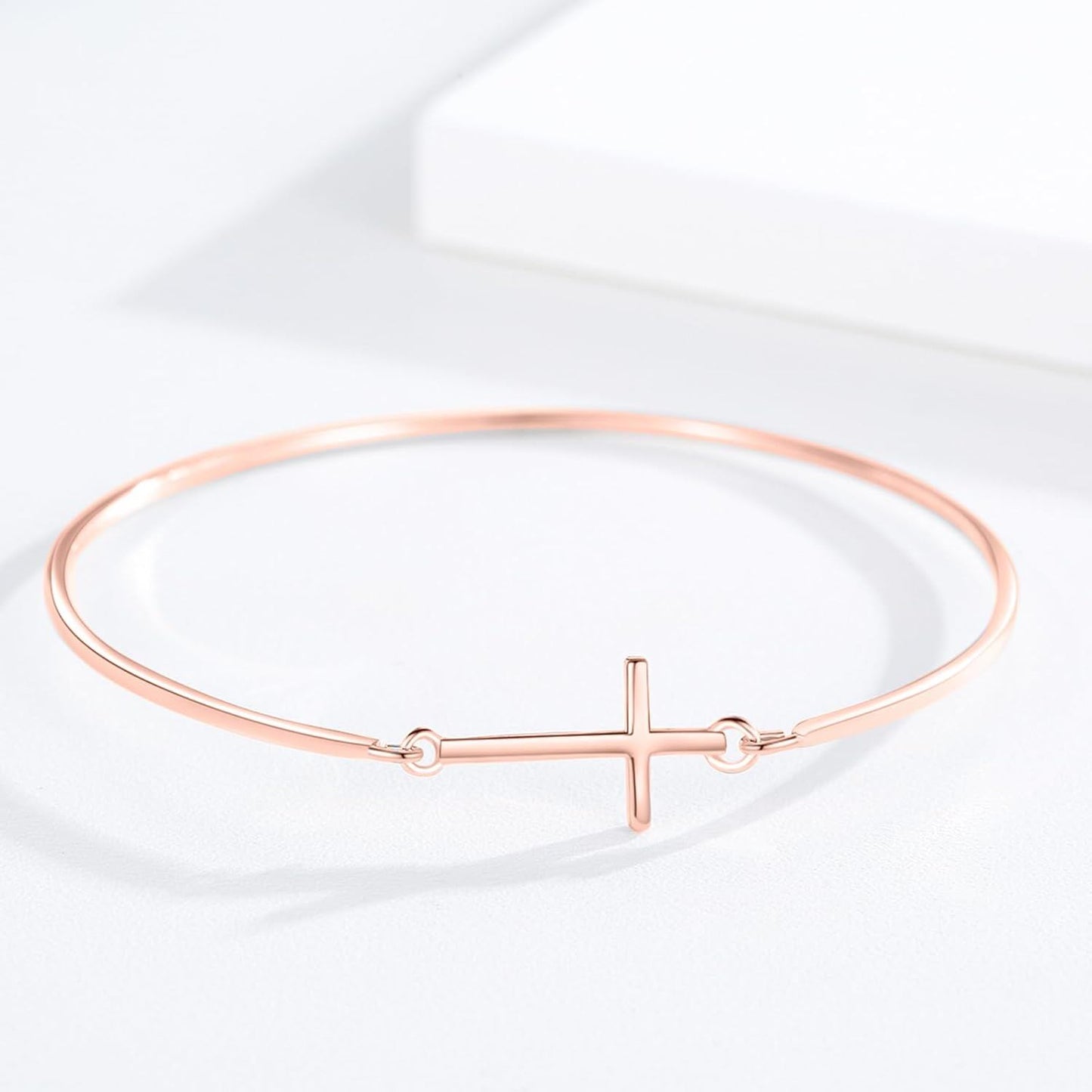 925 Sterling Silver Rose Gold Plated Infinity Cross Bangle Bracelet for Women - Christian Religious s
