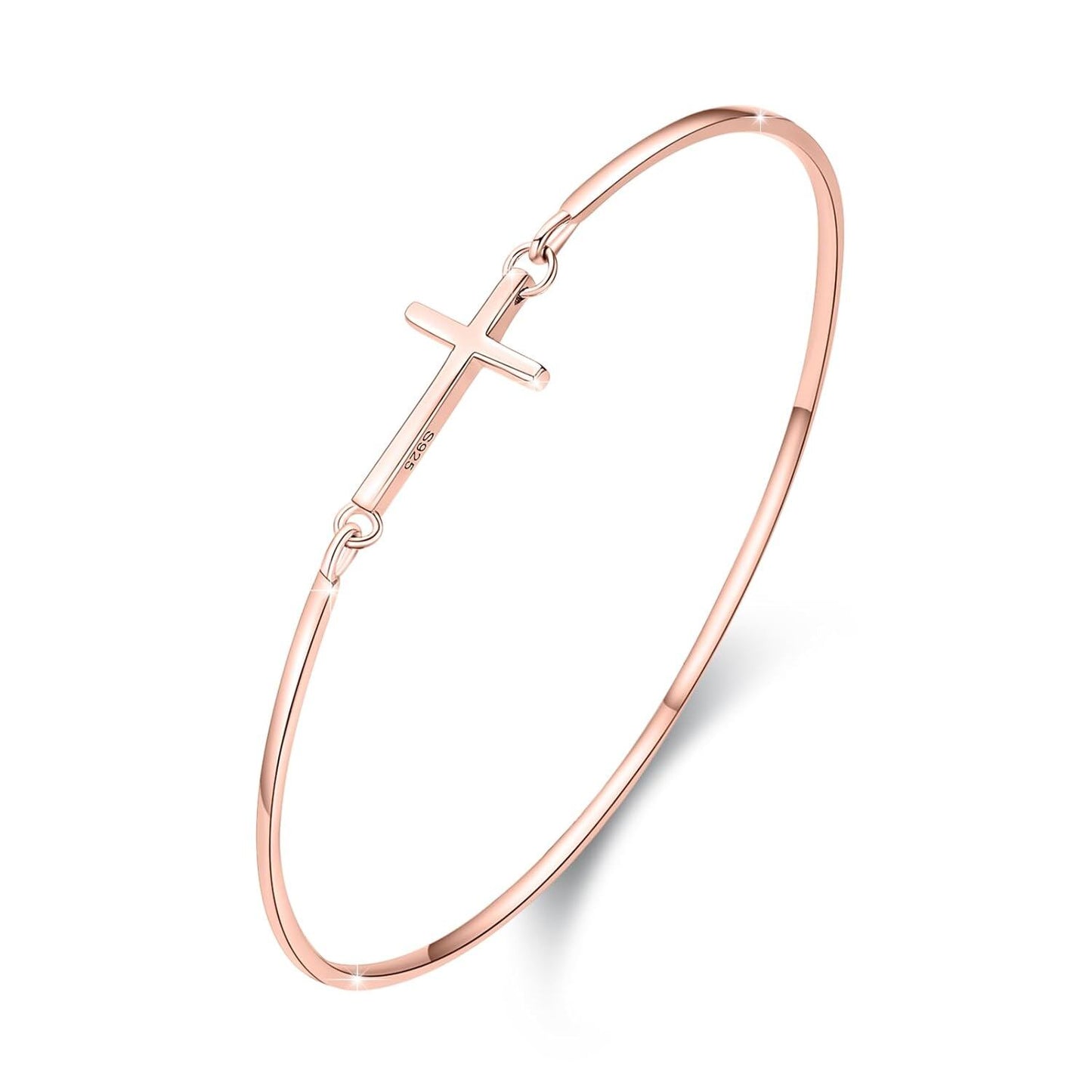 925 Sterling Silver Rose Gold Plated Infinity Cross Bangle Bracelet for Women - Christian Religious s