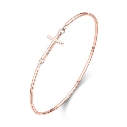 925 Sterling Silver Rose Gold Plated Infinity Cross Bangle Bracelet for Women - Christian Religious s