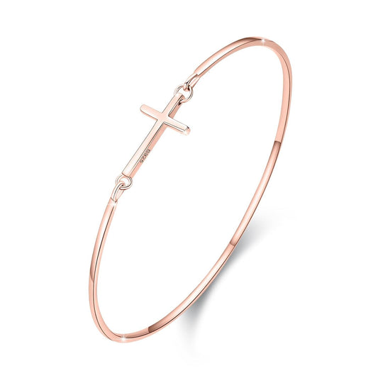 925 Sterling Silver Rose Gold Plated Infinity Cross Bangle Bracelet for Women - Christian Religious s