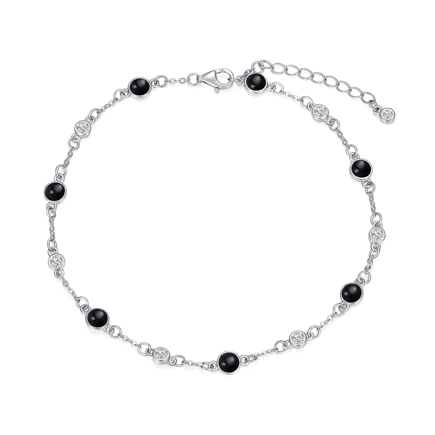 925 Sterling Silver Turquoise Beaded Chain Anklet Bracelet for Women