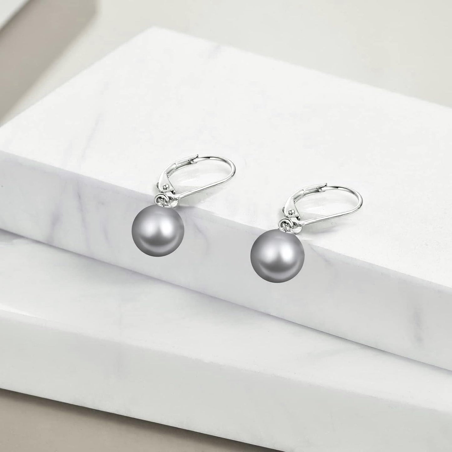 925 Sterling Silver Grey Freshwater Cultured Pearl Leverback Dangle Drop Earrings for Women