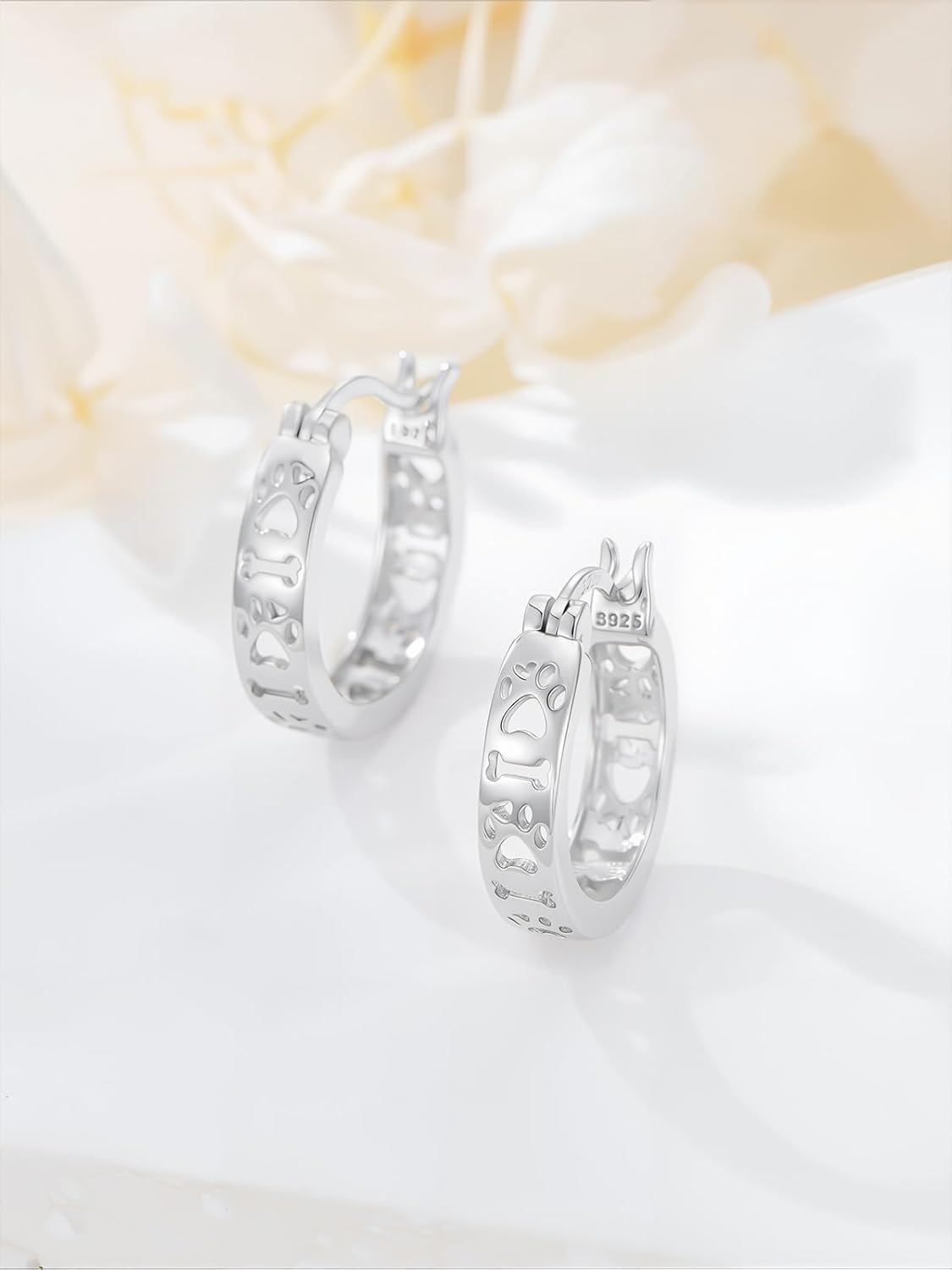 925 Sterling Silver Dog Paw Print Hoop Earrings for Women Small Animal Huggie Earrings Panda s
