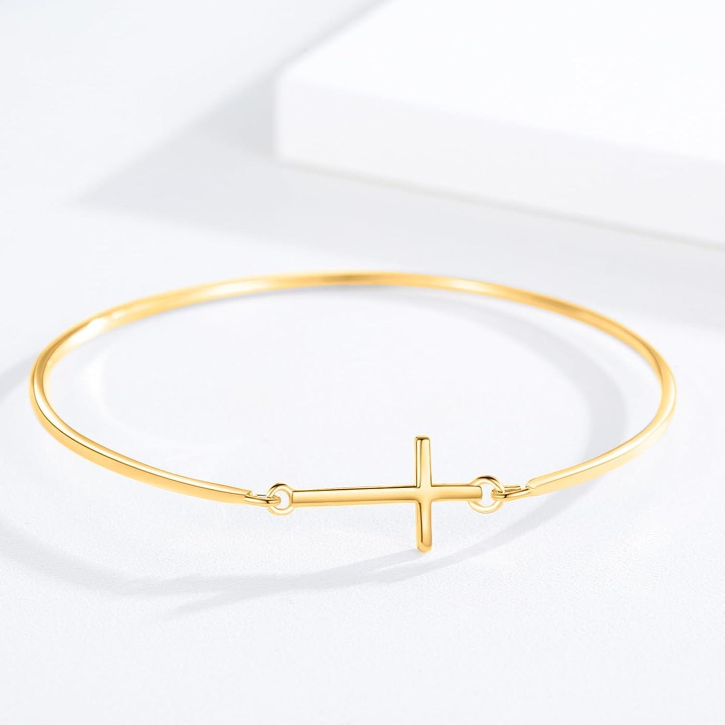 925 Sterling Silver Rose Gold Plated Infinity Cross Bangle Bracelet for Women - Christian Religious s