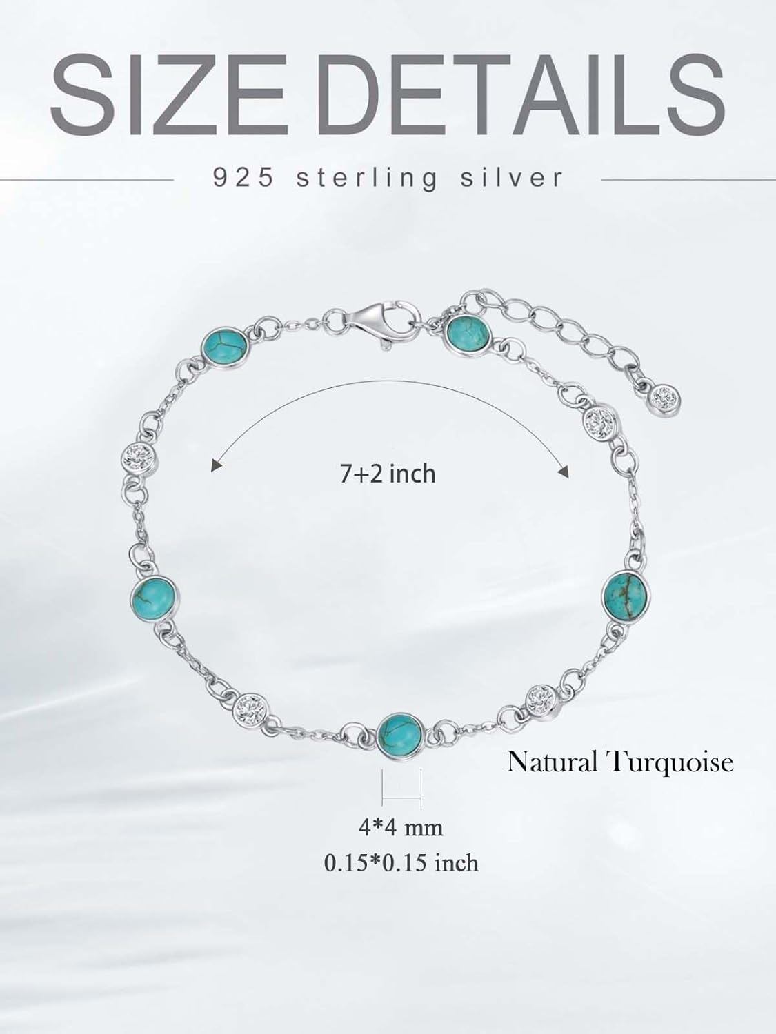 925 Sterling Silver Turquoise Beaded Chain Anklet Bracelet for Women