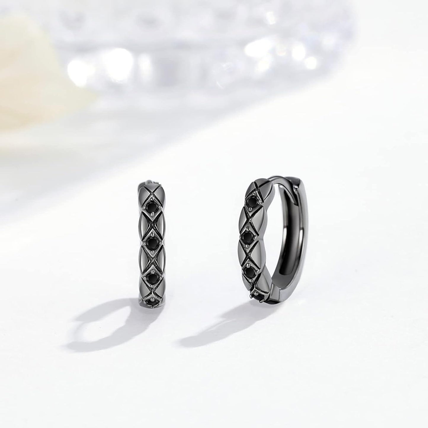 925 Sterling Silver Black Onyx Gothic Huggie Hoop Earrings - Mens Womens  Ideas