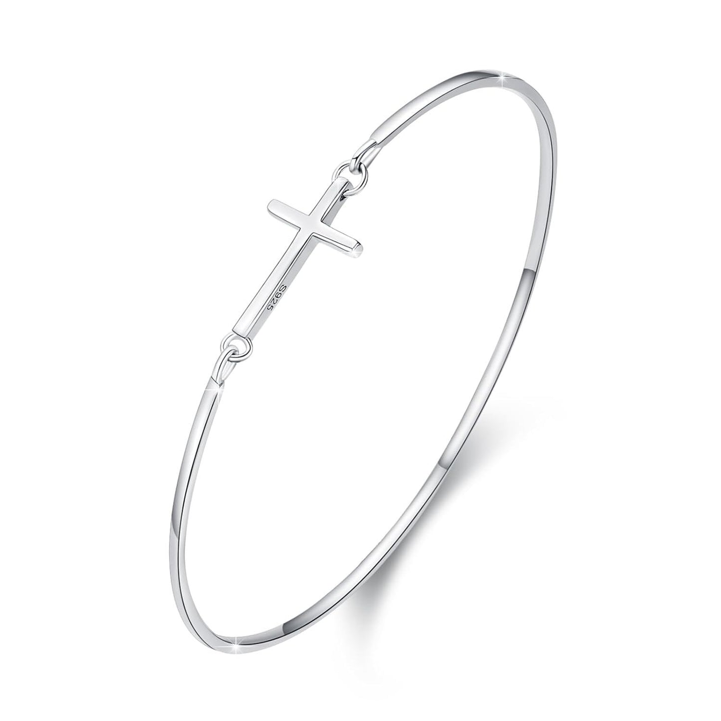 925 Sterling Silver Infinity Cross Bangle Bracelet for Women - Christian Religious s