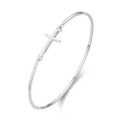 925 Sterling Silver Infinity Cross Bangle Bracelet for Women - Christian Religious s
