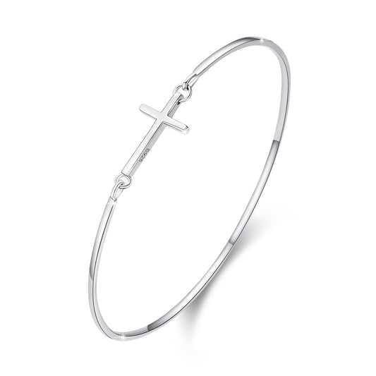 925 Sterling Silver Infinity Cross Bangle Bracelet for Women - Christian Religious s