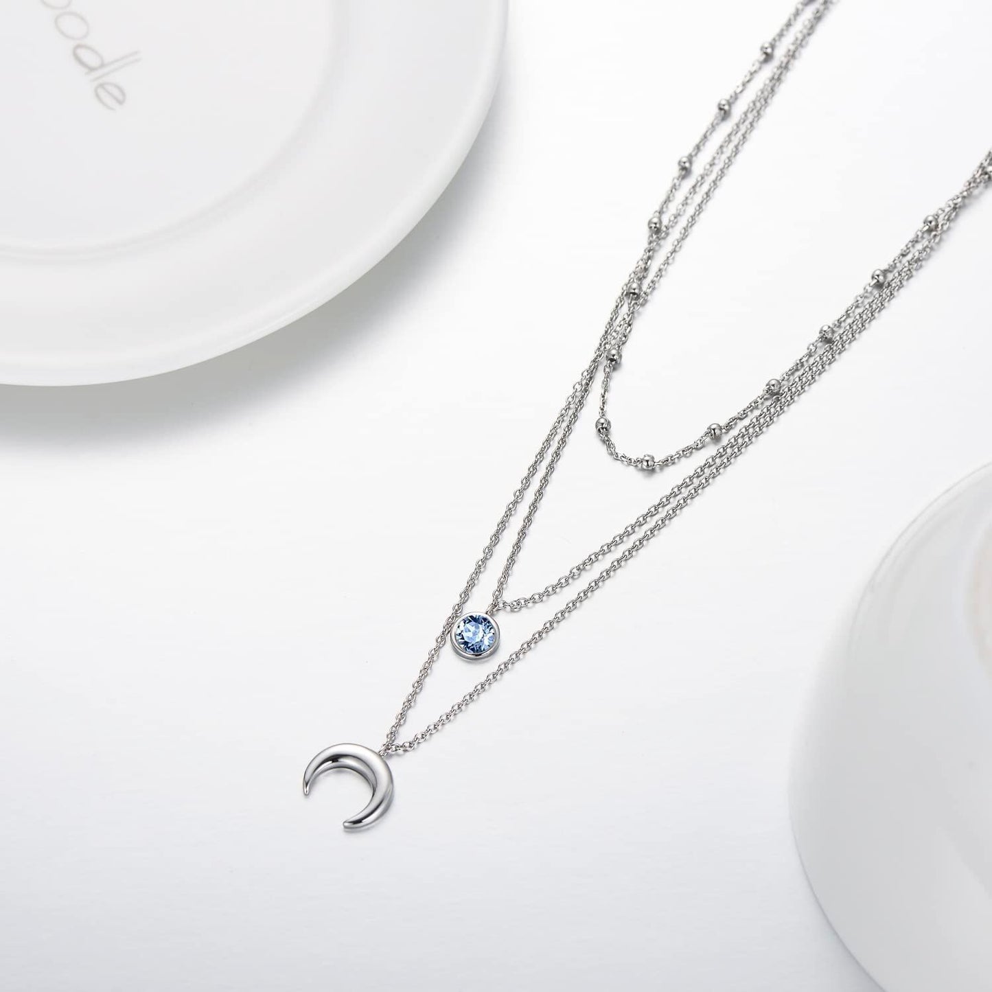 925 Sterling Silver Gold Plated Moonstone Crescent Moon Choker Necklace for Women