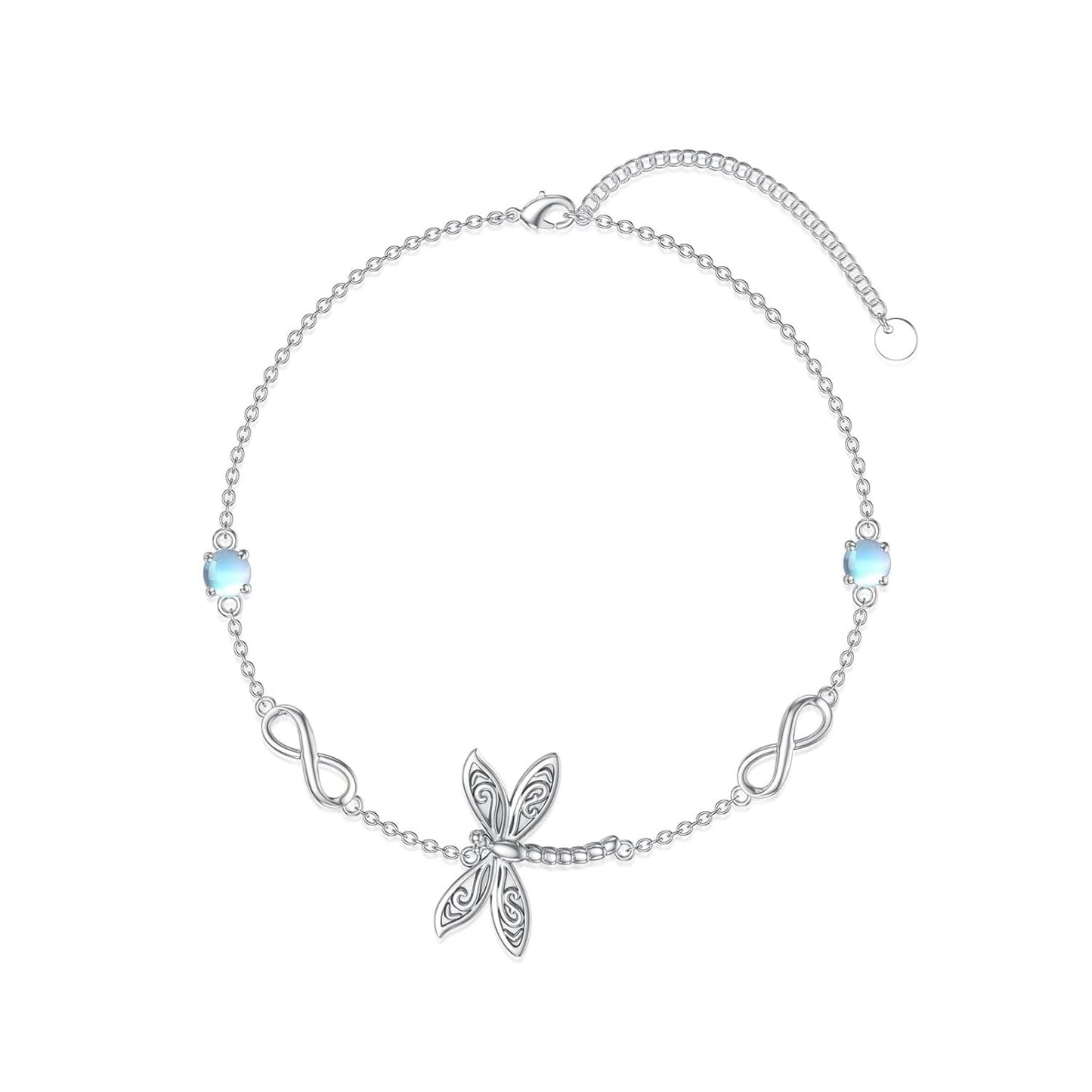 925 Sterling Silver & Cubic Zirconia Infinity Dragonfly Bracelet for Women, Adjustable Chain, Elegant Gift for Mother's Day, Anniversaries