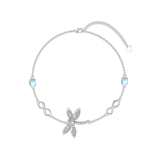 925 Sterling Silver & Cubic Zirconia Infinity Dragonfly Bracelet for Women, Adjustable Chain, Elegant Gift for Mother's Day, Anniversaries