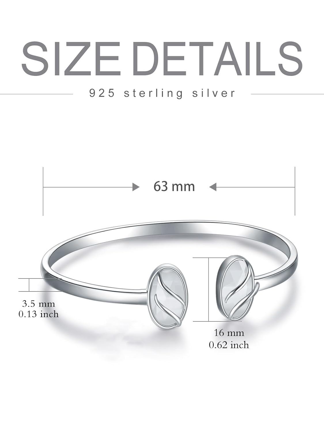925 Sterling Silver Black Onyx Oval Cuff Bangle Bracelet for Women Gifts