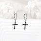 925 Sterling Silver Black Cross Dangle Drop Hoop Earrings  for Women