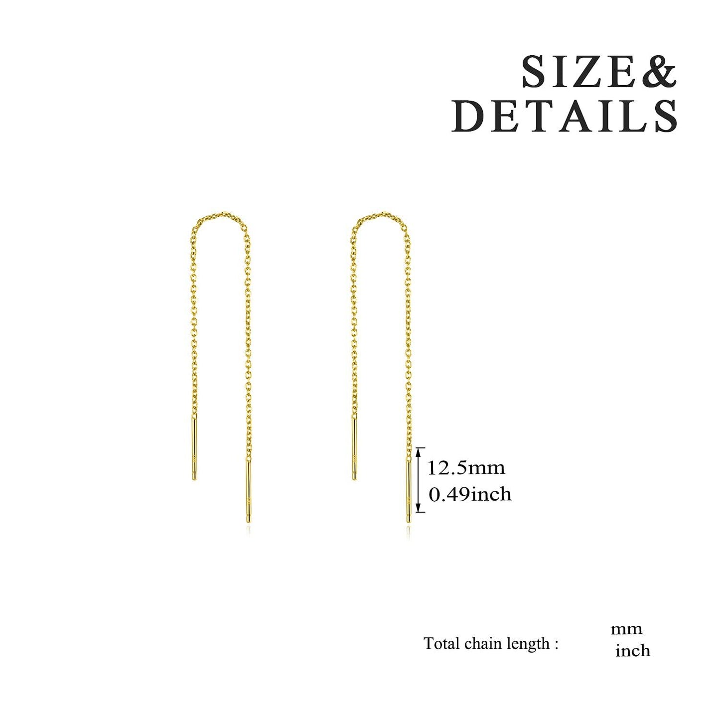 Gold 925 Sterling Silver Threader Chain Dangle Earrings with Long Bar Pendant for Women 925 Gold Plated Minimalist  Idea