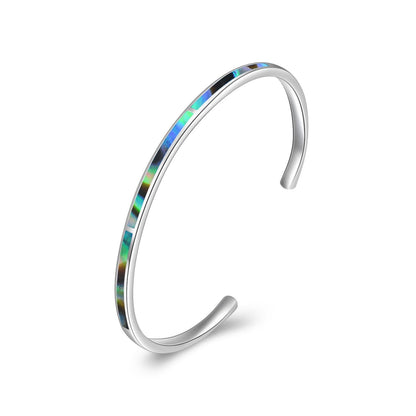 925 Sterling Silver & Abalone Shell Adjustable Cuff Bangle Bracelet with Opal Gemstones