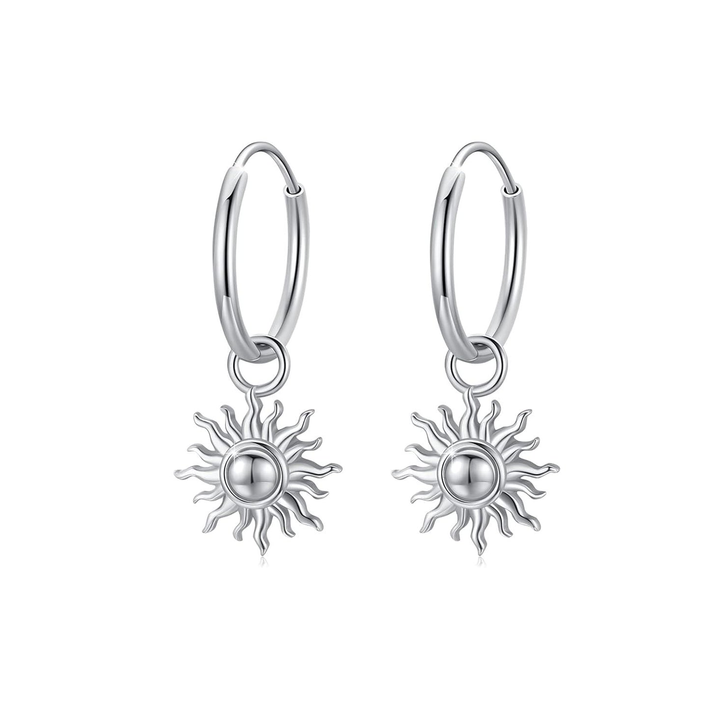 925 Sterling Silver Sun Dangle Earrings Hypoallergenic Hoop Earrings for Women Jewelry Lovers