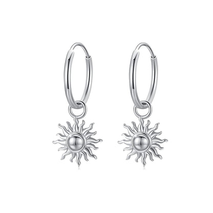 925 Sterling Silver Sun Dangle Earrings Hypoallergenic Hoop Earrings for Women Jewelry Lovers