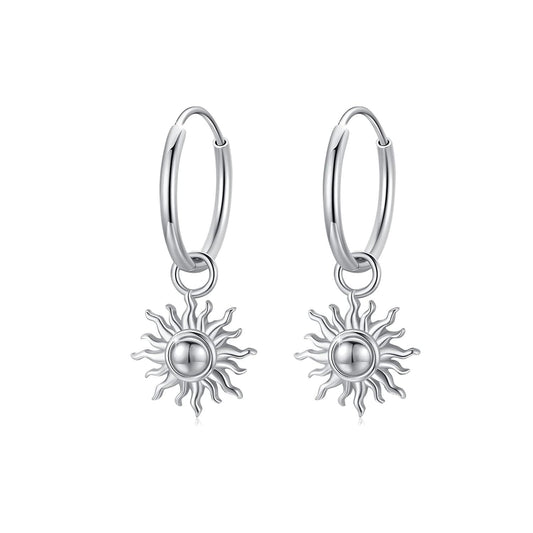 925 Sterling Silver Sun Dangle Earrings Hypoallergenic Hoop Earrings for Women Jewelry Lovers