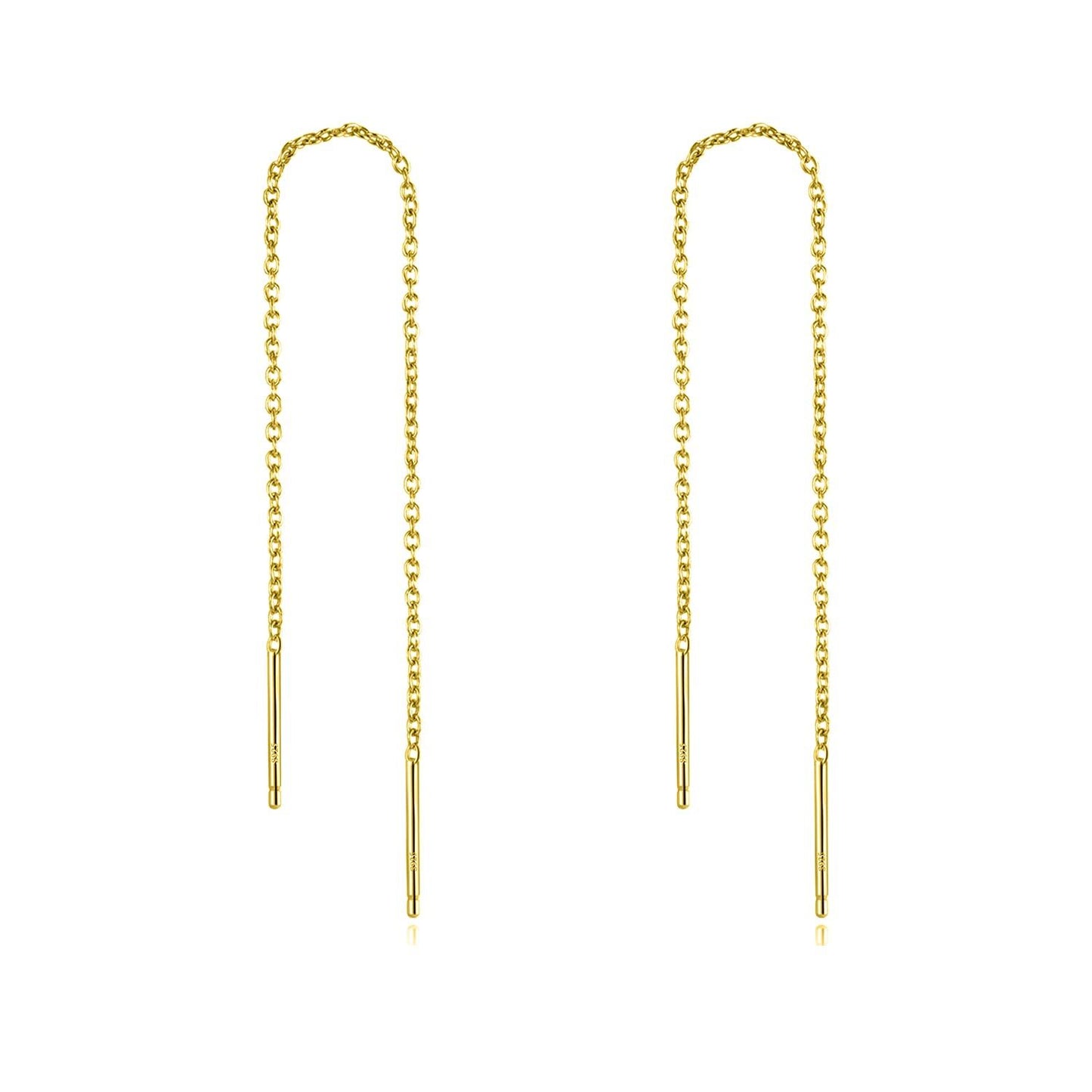 Gold 925 Sterling Silver Threader Chain Dangle Earrings with Long Bar Pendant for Women 925 Gold Plated Minimalist  Idea