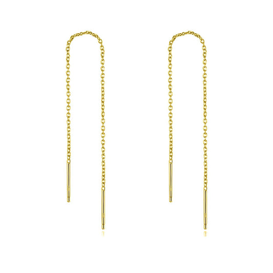 Gold 925 Sterling Silver Threader Chain Dangle Earrings with Long Bar Pendant for Women 925 Gold Plated Minimalist  Idea