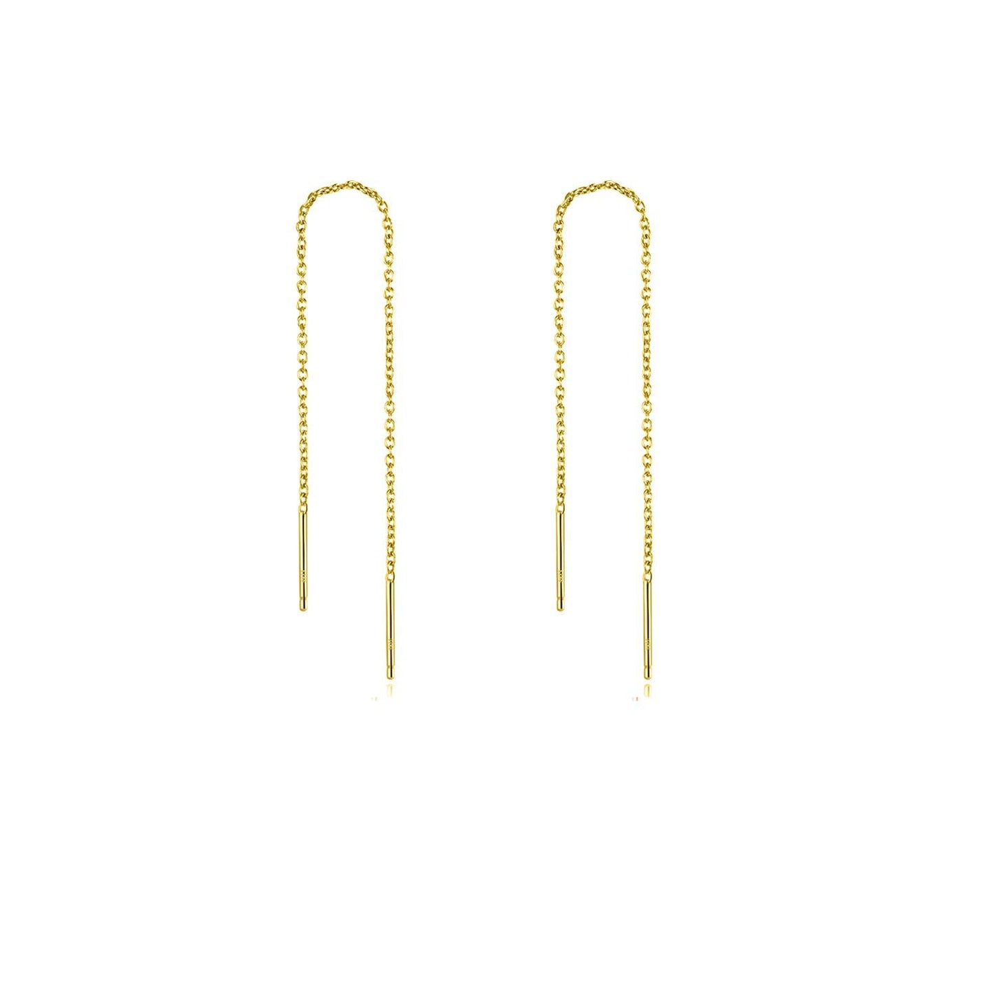 Gold 925 Sterling Silver Threader Chain Dangle Earrings with Long Bar Pendant for Women 925 Gold Plated Minimalist  Idea